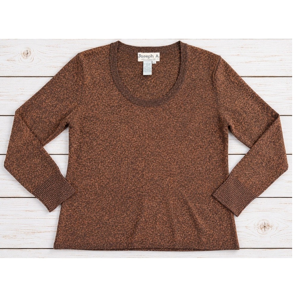 Joseph A. 80% Silk Metallic Knit Sweater Copper Bronze Shimmer y2k Scoop Neck XL
